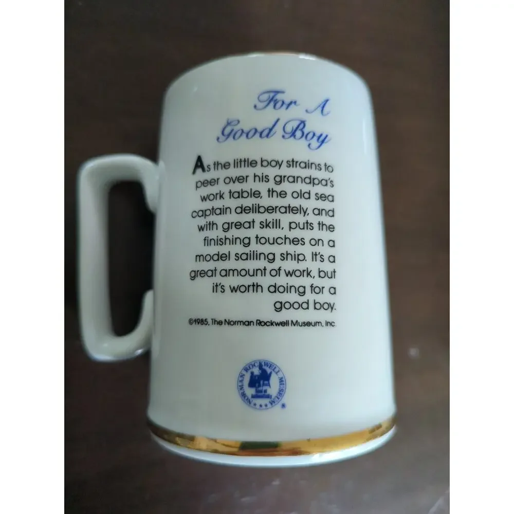 Norman Rockwell Museum Set of 4 Nautical Theme Coffee Mug/Cup, 1985 Gold Trim
